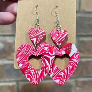 📍sold📍 Valentine Marbled Polymer Clay Handmade Heart Earrings